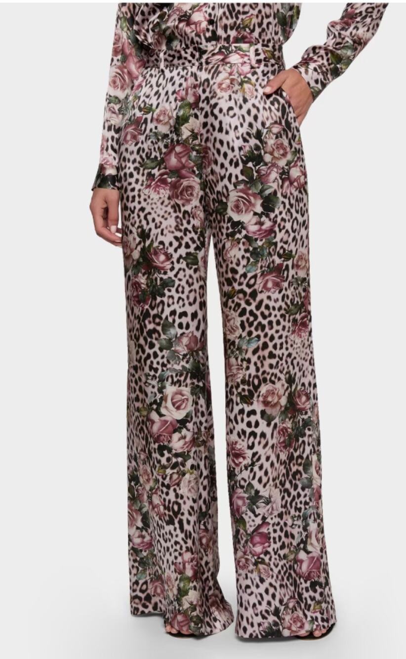 L'AGENCE Pilar Wide Leg Silk Pants in Cheetah Rose 6 - Picture 2 of 10